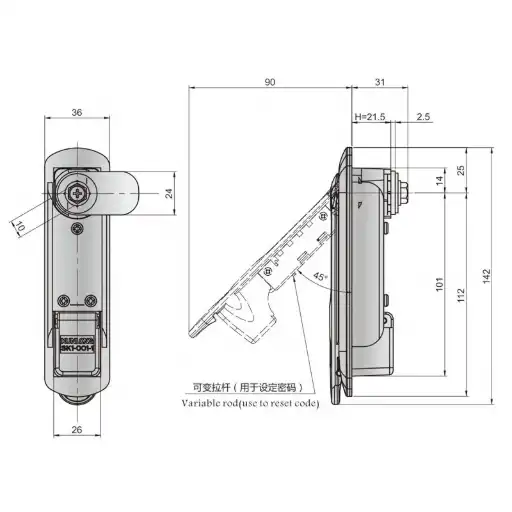 Panel Handle Lock with mechanical combination lock in zinc alloy