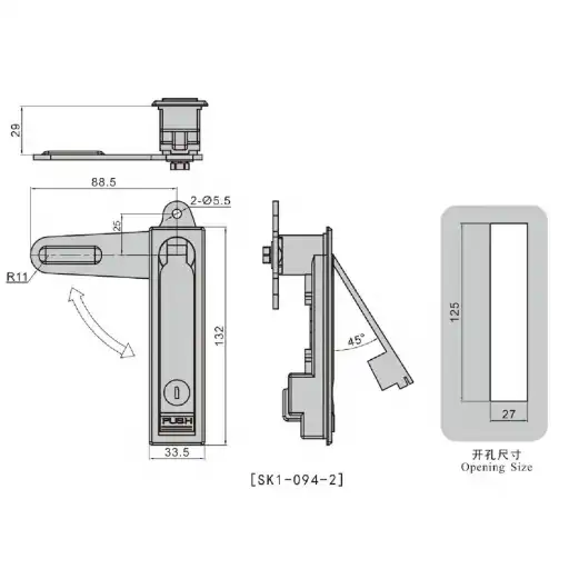 Panel lock for 1-5mm thick metal cabinet door