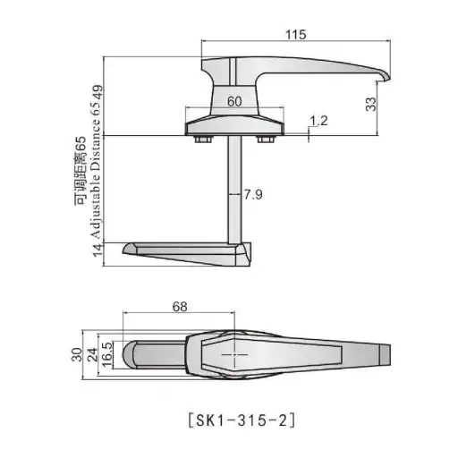 Adjustable handle lock with or without keys in zinc alloy