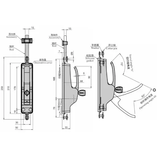 Multi-point linkage lock handle with compression function
