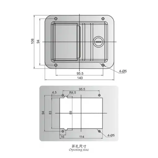 Flat handle designed paddle latch with lock cylinder