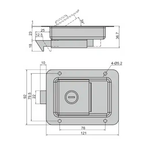 Flat handle designed paddle latch with lock cylinder