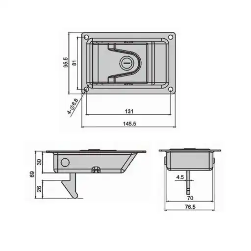 Flat handle designed paddle latch with lock cylinder