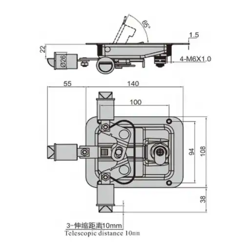 Flat handle designed paddle latch with lock cylinder and base adjustable