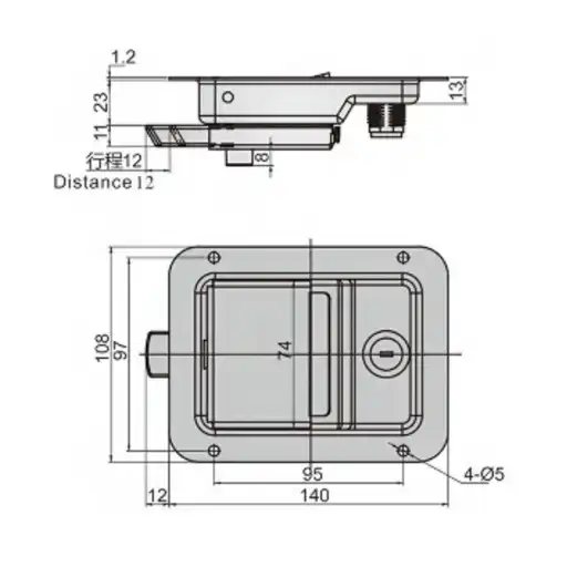 Flat handle designed stainless steel paddle latch with lock cylinder