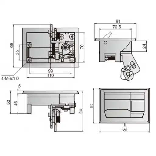 Flat handle designed paddle latch with lock cylinder and dustproof cover