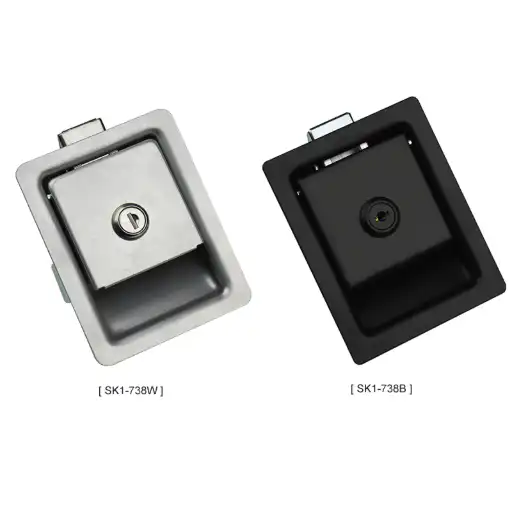 Steel paddle latch with cylinder lock and anti-vibration and anti-shock performace