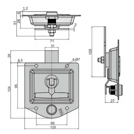 Stainless steel 304 paddle latch with dust proodt cover on the cylinder