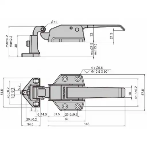 zinc alloy handle latch for freezer convex door