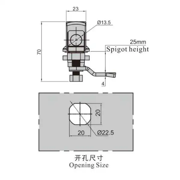 Handle tougue lock in zinc alloy with compression force