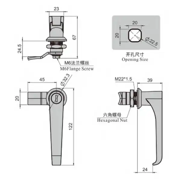 SUS304 Stainless lever handle lock with cylinder