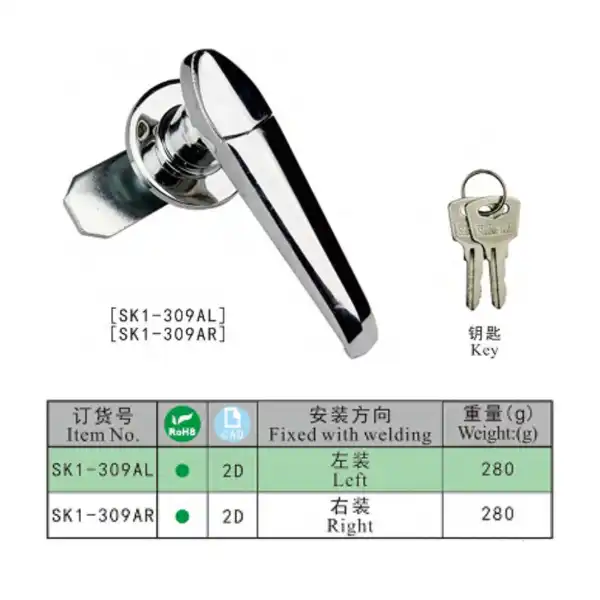 Zinc alloy lever handle lock with cylinder and dust-proof cover