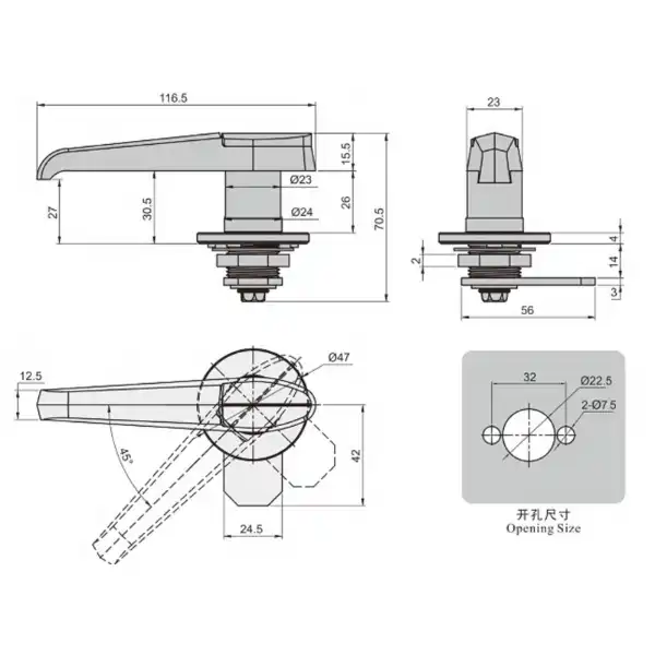 Zinc alloy lever handle lock with cylinder and dust-proof cover