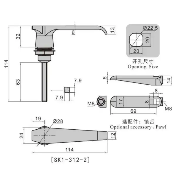 Zinc alloy lever handle lock with or without cylinder