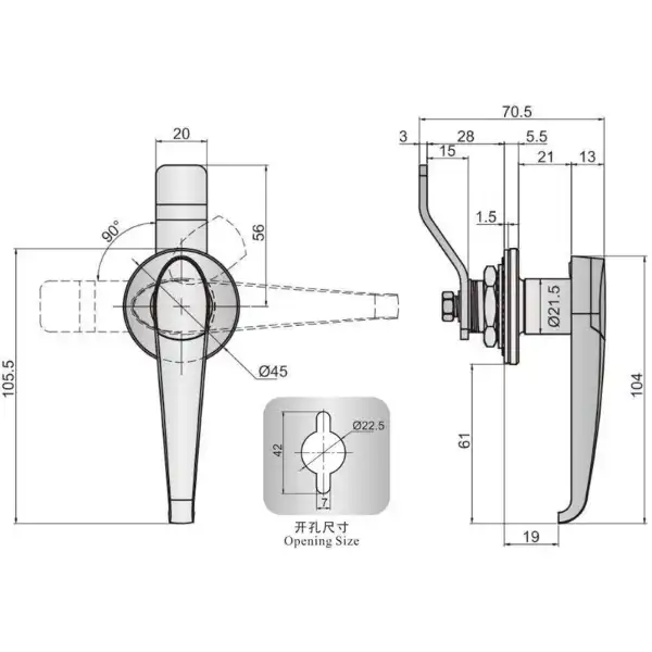 304 Stainless steel lever handle lock with cylinder and dustproof cover