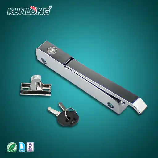 impact closing handle latch with adjustable base height and lock cylinder