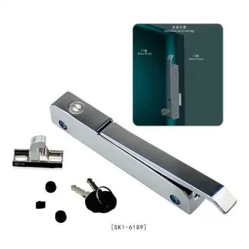 impact closing handle latch with adjustable base height and lock cylinder