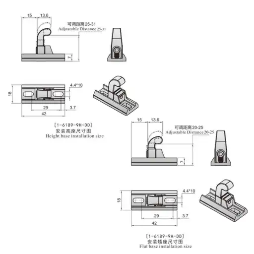 impact closing handle latch with adjustable base height and lock cylinder