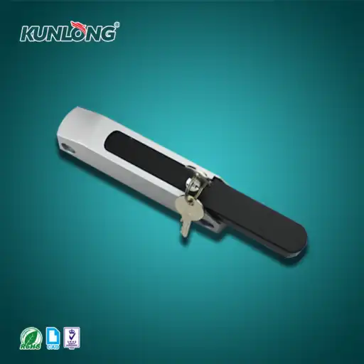 impact closing handle latch with adjustable base height and lock cylinder