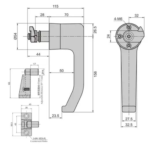 SUS304 stainless steel handle latch with rubber wrapped handl