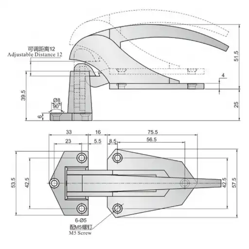 handle latch with adjustable base height