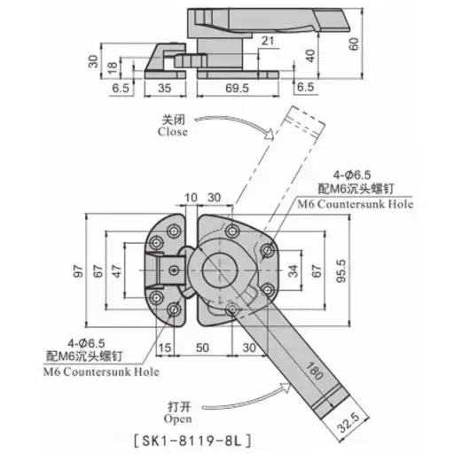 rubber wrapped ss 304 handle latch with strong compression locking function