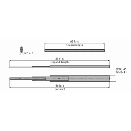 Drawer Slides 45 width dimension figure